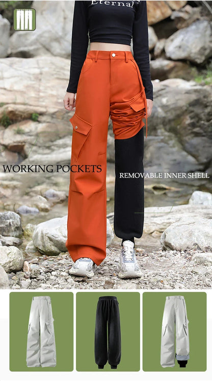 Outdoor Hiking Pants Woman 3 In 1 Removable Fleece Waterproof Camping Trousers Winter Large Pocket Windproof Cycling Travel Pant