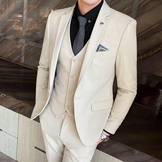 Blazer Pants and Vest Mens Casual Office Business Suit In Solid Color Plaid Groom's Wedding Dress Party Tuxedo Stage Dance Suits