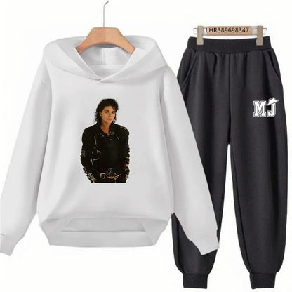 Children's Hoodie+Pants Suit Black 3-12 Years Girl Sweatshirt Sets Boys Pants Suits Michael Jackson Printing Autumn Clothing