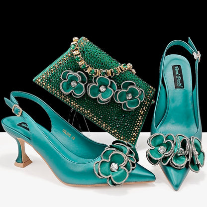 Women's Pointed Toe Shoes and Bag Flower Decoration Simple and Elegant Party Style Suitable for Party and Daily Use