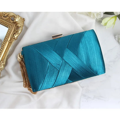 Silky Satin Tassel Banquet Bag, Women Elegant Chain Evening Clutch, Cheongsam Fashion Handbag