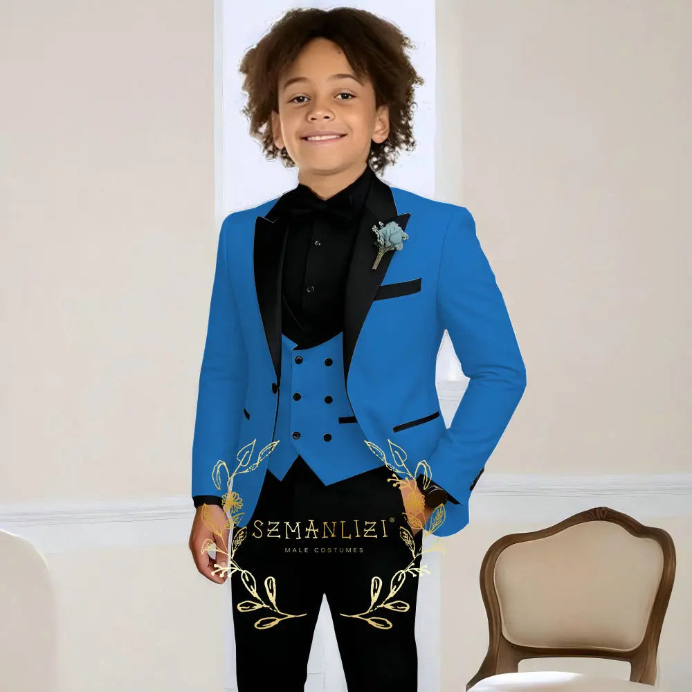 Boys Suit Wedding Tuxedo 3 Pieces Peaked Collar Jacket Pants Vest Child Formal Blazer Set Slim Fit Outfit costume garcon mariage