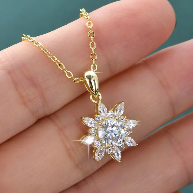 GRA Certified 6.5mm Round Moissanite Delicate Snowflake Pendant Necklace for Women 14K Gold Filled Fine Jewelry Gifts