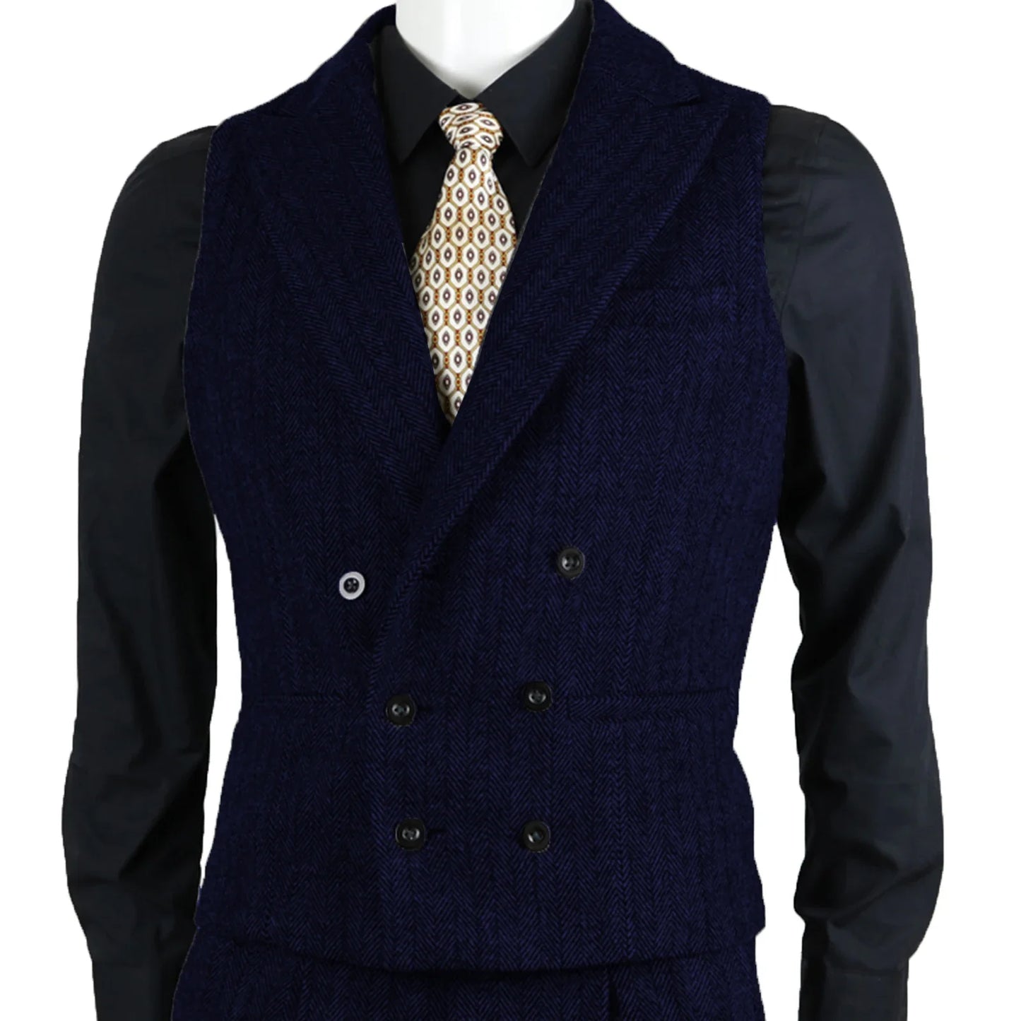 Men Suit Vest Brown Herringbone Tweed Slim Fit Waistcoat Double Breasted Sleeveless Jacket For Wedding Party Prom Suit Vests