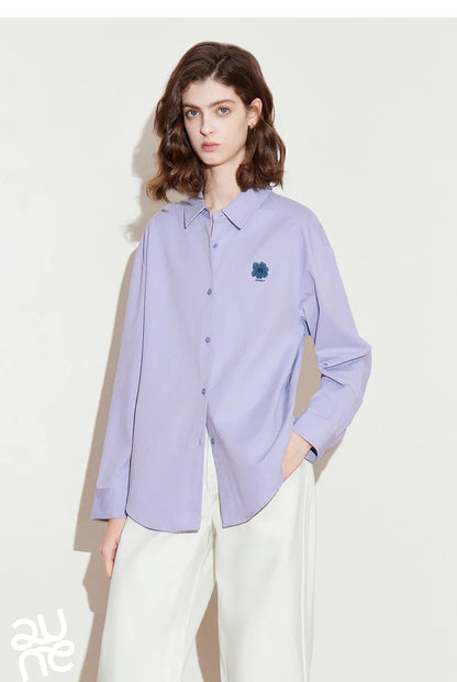 Women Blouse Shirt 2025 Spring New Flower Embroidered Turn Down Collar Pure Cotton White Casual Shirt