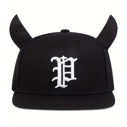 Unisex Personality P Letter Embroidery Ox Horn Hip-hop Hats Outdoor Adjustable Casual Baseball Caps Sunscreen Hat