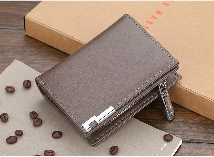 Men's Short Wallet Card Clips Zipper Slim Blocking Multi-Card Slots PU Leather Large Capacity Wallets for Men
