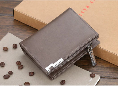 Men's Short Wallet Card Clips Zipper Slim Blocking Multi-Card Slots PU Leather Large Capacity Wallets for Men