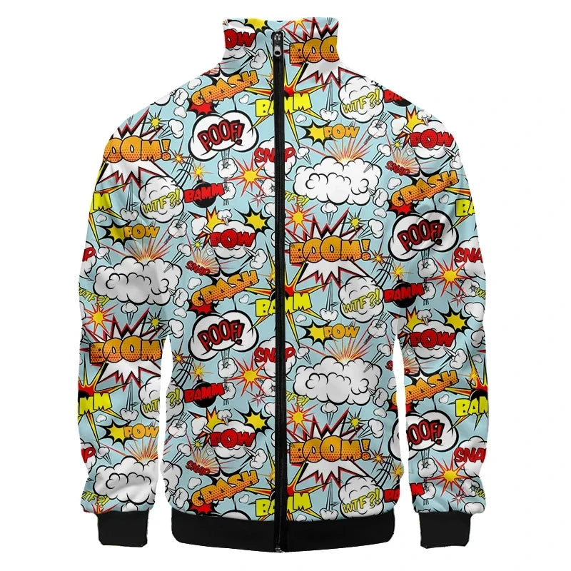 Colorful Monster Graffiti Art Men's Plus Size 3D Jacket Sportswear Spring Stand-up Collar Zipper Sweater Baseball Jacket Men's