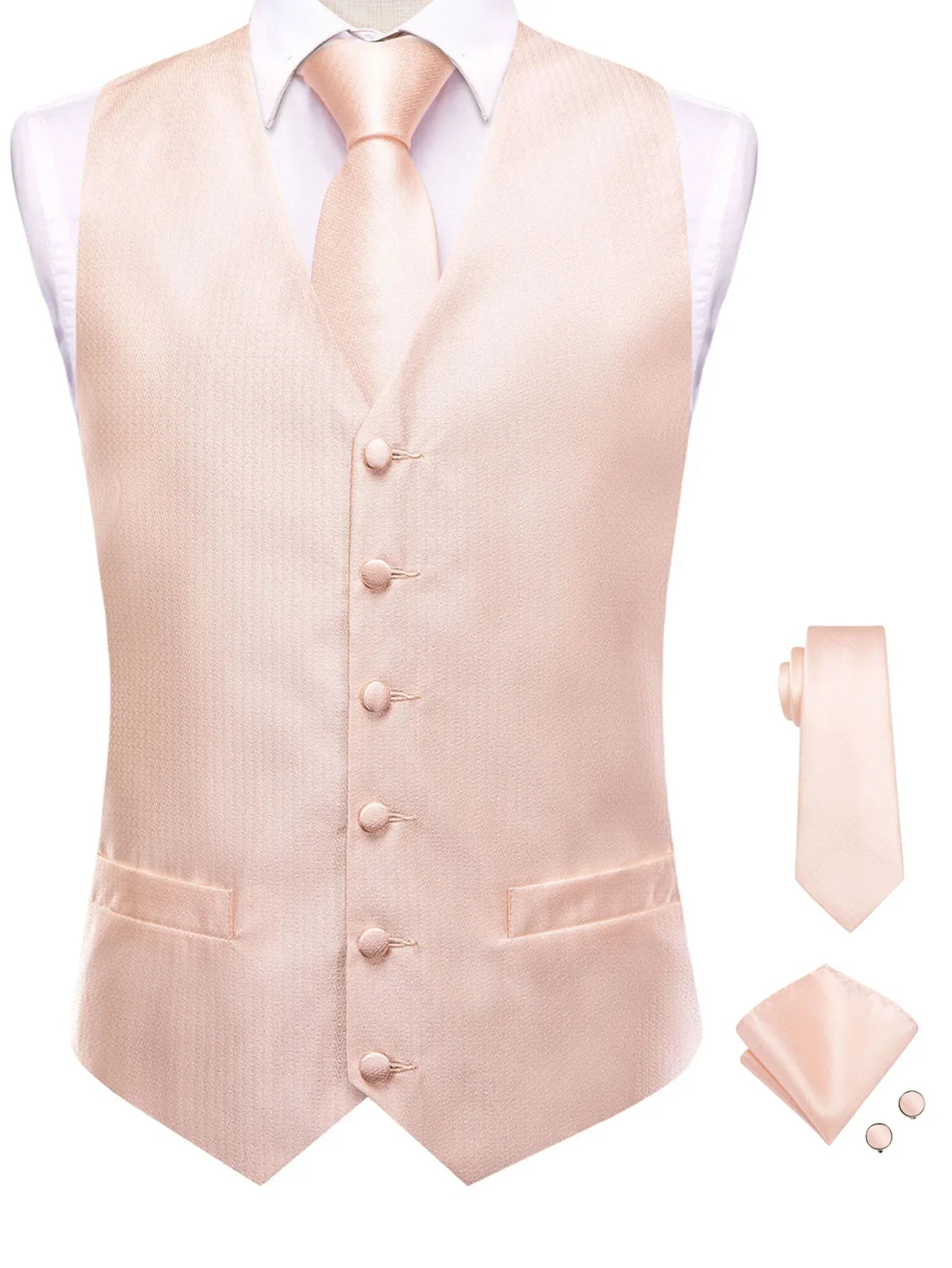 Formal Rose Pattern Paisley Plain Solid Mens Vest Party Wedding Waistcoat Pocket Square Tie  Hankie Suit Set