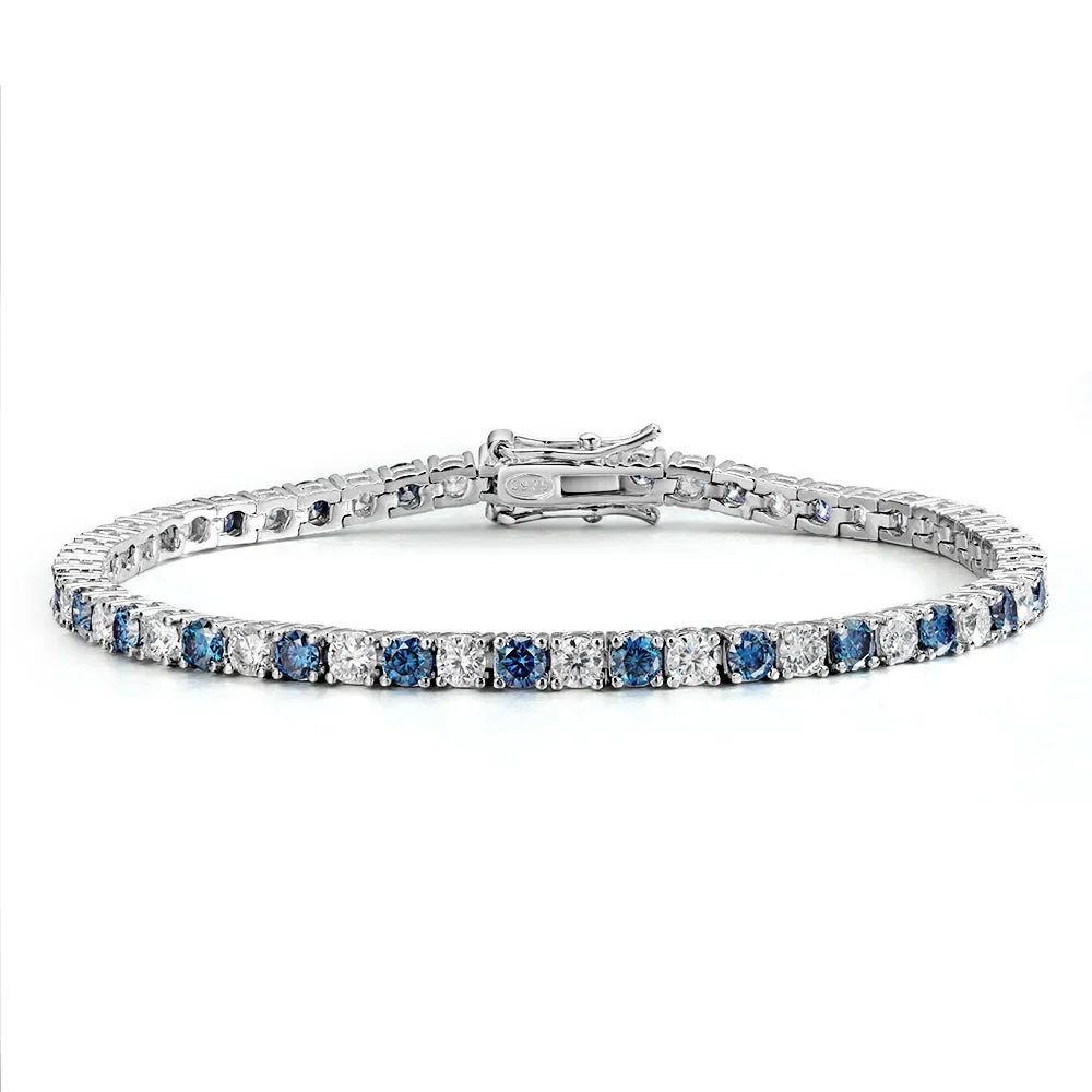 Blue Moissanite Tennis Bracelets for Women Man 3mm 4mm Lab Grow Diamond with Certificate 925 Silver Plated 18k Bracelet