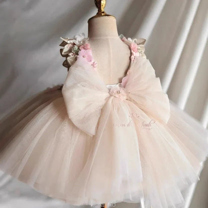 Custom Pink Floral Butterfly Tulle Flower Girl Dress First Christmas Dress Wedding Party Gown for Girls فساتين اطفال