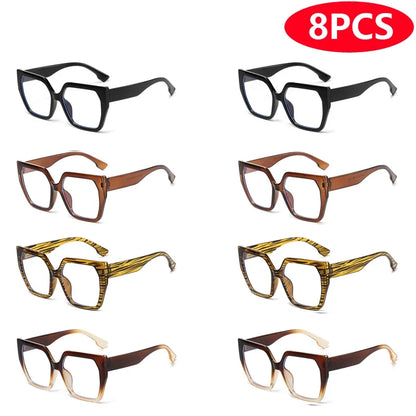 Cycling 8pcs Cateye Sunglasses Sets Women Luxury Minimalist Leopard Pattern Design Retro Polygonal Eyeglasses UV400 Unisex