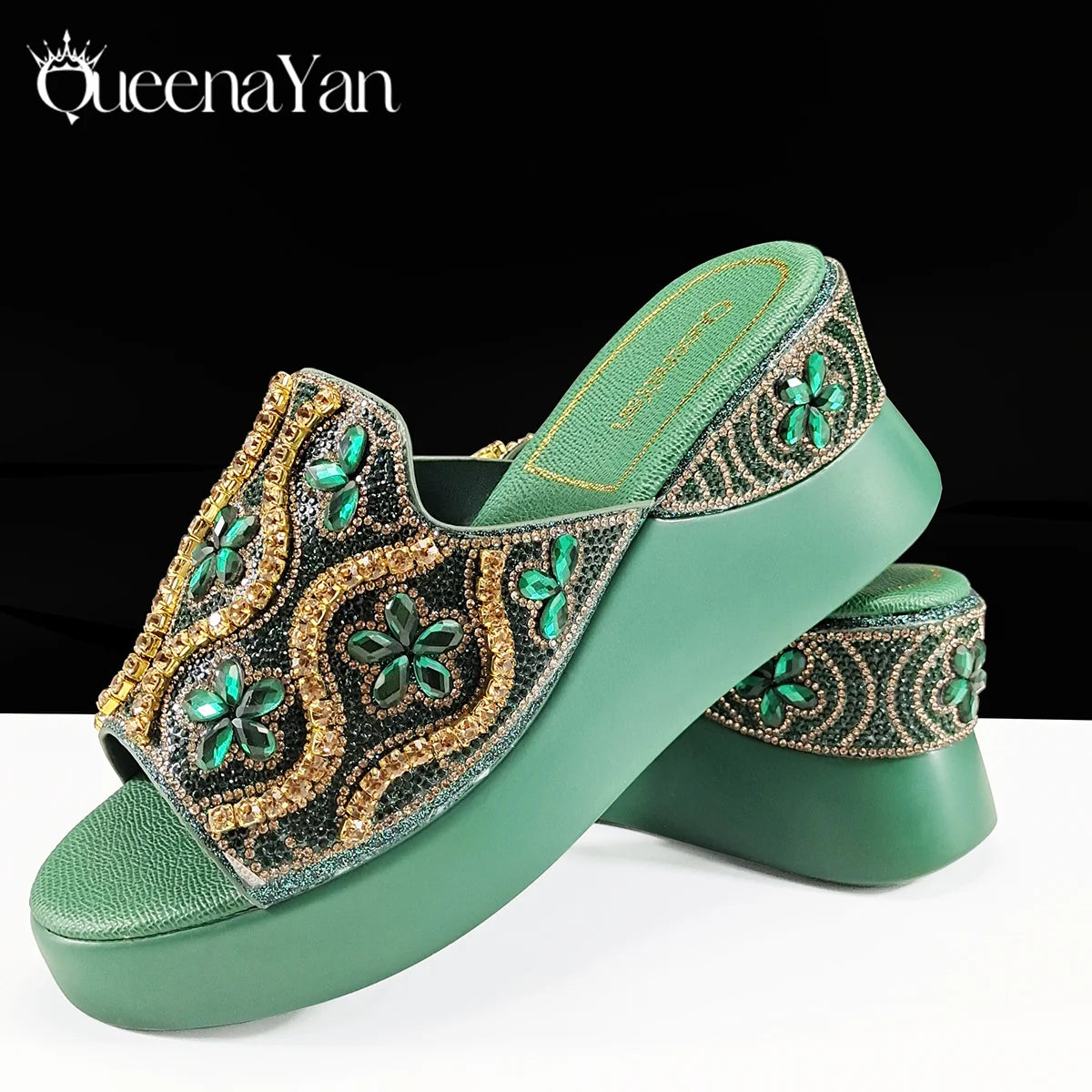 High Quality 2025 Newst Hot Selling Open Toe Slingback Sandals with Bag Set in Green Color For Women Wedding Party