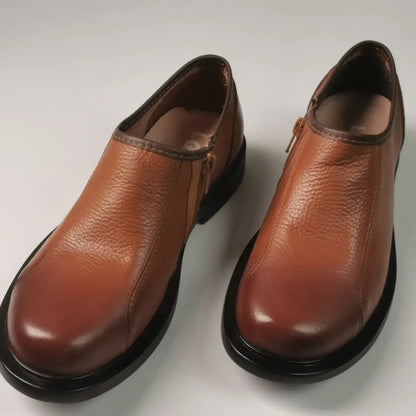 Round Toe Male Casual Shoe Office Brown Men's Leather Shoes Legitimate Retro Shipping Free Delivery Size 45 Designer Comfortable