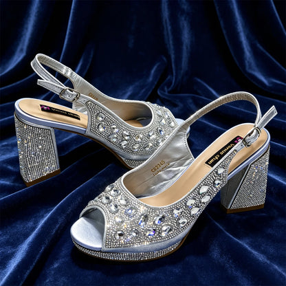 Elegant 2026 Champagne Peep Toe Heels with Diamond Accents - Luxurious Italian Design Pumps & Matching Bag Set for Parties