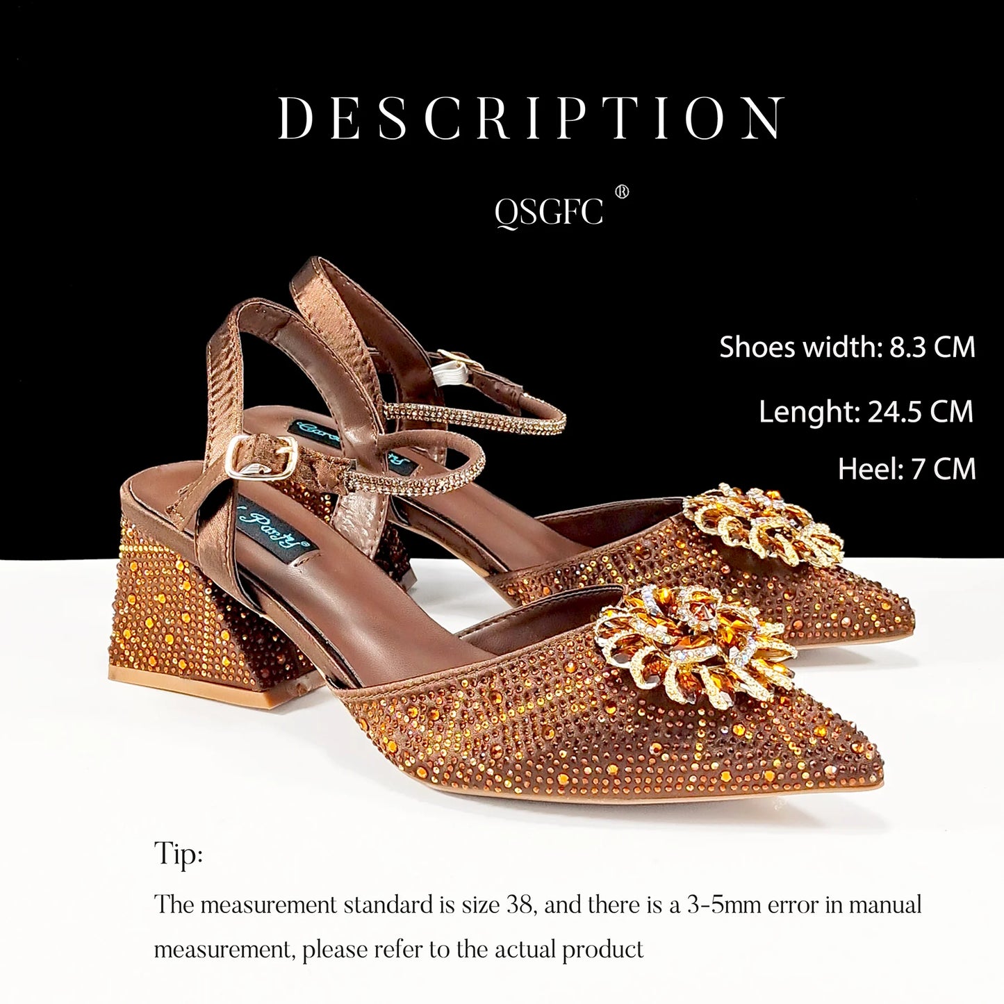 New Style Evening Shoes and Bag Set Comfortable Thick Heel Shoes With Oval Stand Bag Comes with Metal Double Chain