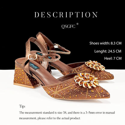 New Style Evening Shoes and Bag Set Comfortable Thick Heel Shoes With Oval Stand Bag Comes with Metal Double Chain