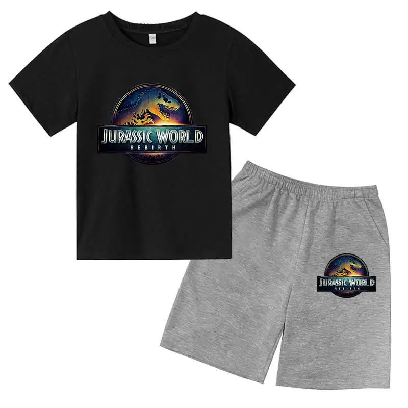 Jurassic World 4 Kids Summer Casual Breathable O-neck Tees+Pants 2pcs Sportsuits 2-13 Years Boys Girls Children Top Outfits Sets