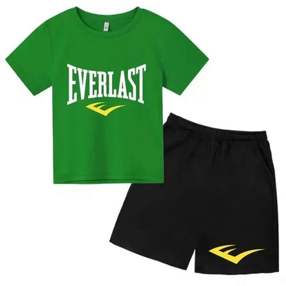 Kids Summer Leisure Simple Letter Print 2pcs O-neck Tees+Shorts Pants Sportsuits 2-13 Years Boys Girls Streetwear Children Sets