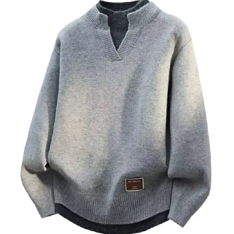 Fake Two Piece Pullover Cardigan Men Round Neck Long Sleeve Clothing Thermal Warm Comfortable Youth Casual Knit Sweater