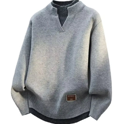 Fake Two Piece Pullover Cardigan Men Round Neck Long Sleeve Clothing Thermal Warm Comfortable Youth Casual Knit Sweater