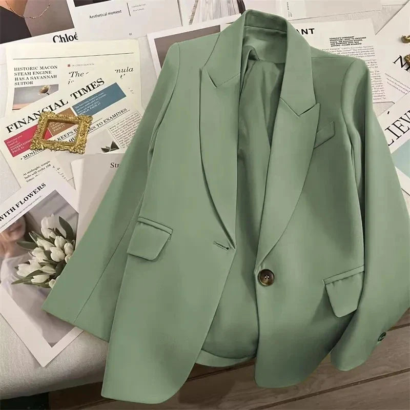 Elegant Office Lady Blazers Women Outerwears 2025Fashion Long Sleeve Single Button Blazer New Autumn Casual Female Coats Jackets