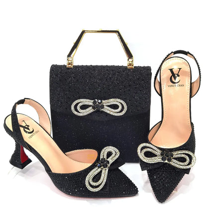 The Latest INS Style Rhinestone Bow Side Empty Party High Heels Pointed Toe Stiletto Heels Silver Women's Shoes And Bags