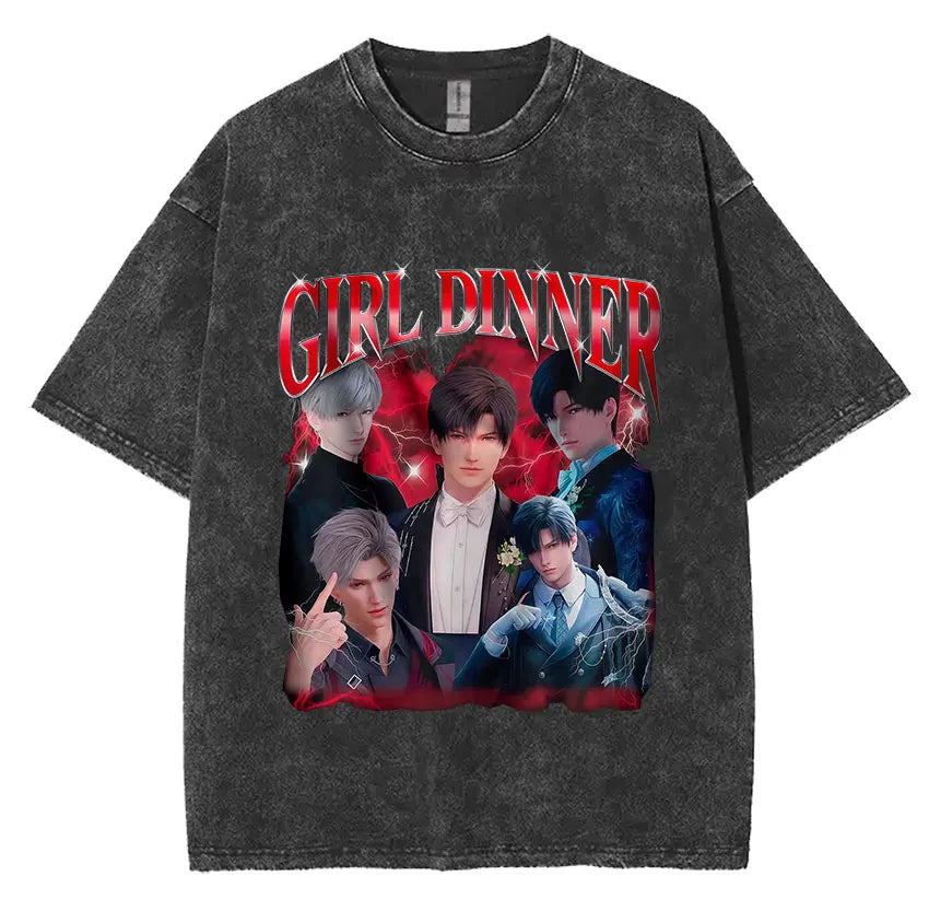 Sylus Love and Deepspace Vintage Washed T Shirts Girl Dinner Summer Harajuku Graphic T-Shirt Men's Women Oversized Cotton Tshirt