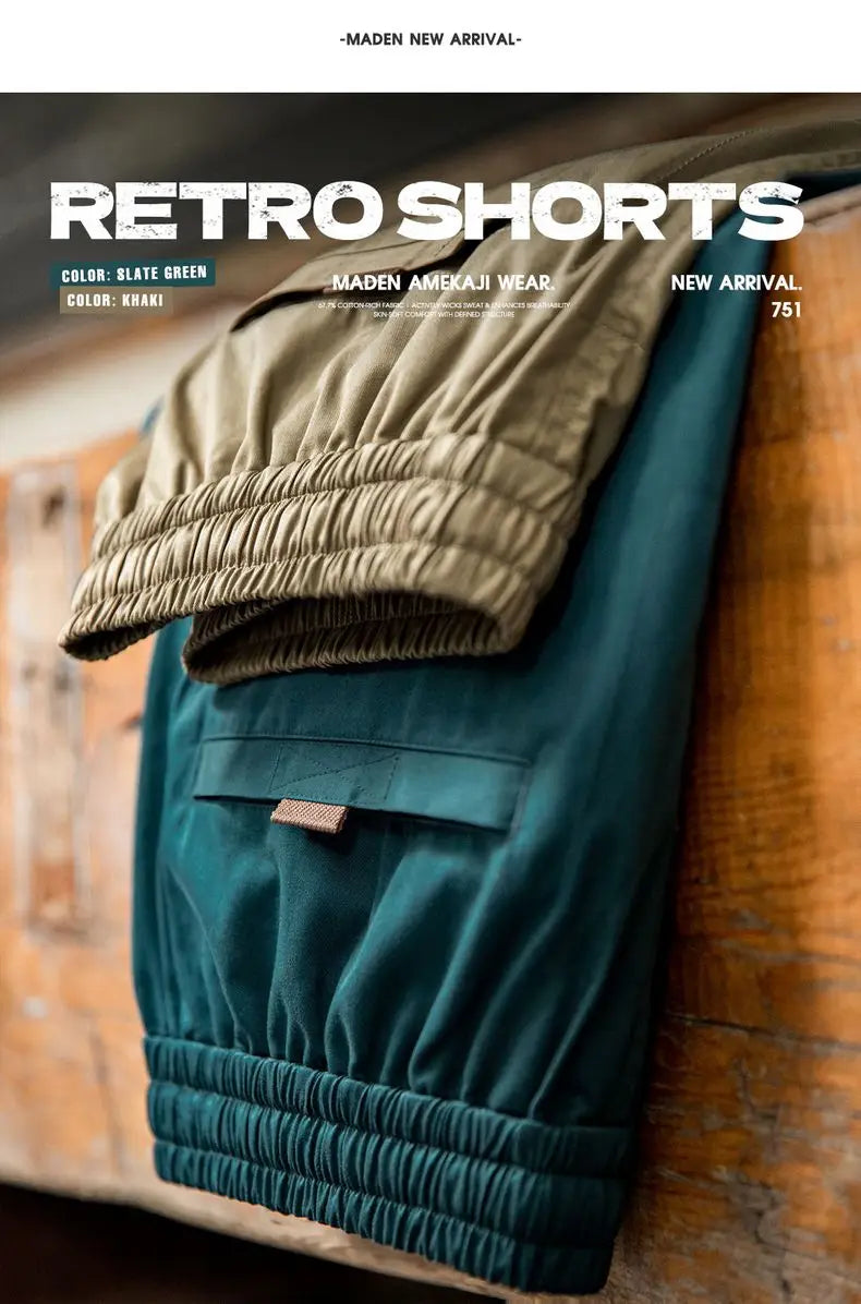 Vintage Khaki Straight Leg Shorts Men's Summer Casual Drawstring Waist Office Shorts Loose Fit Elastic Waist Bottom