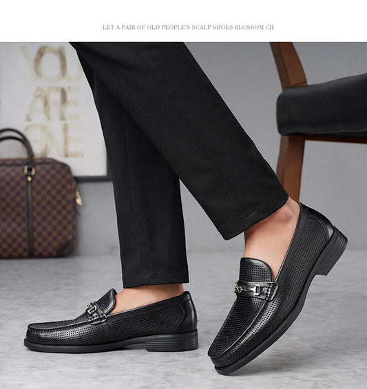 Men's bean shoes, genuine leather hollow out breathable business casual dad leather sandals, soft soled loafers10790DW