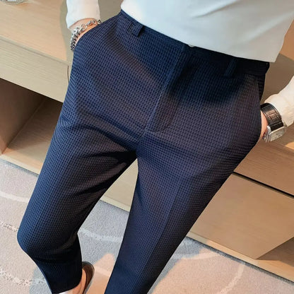 2026 High-grade Men's Solid Suit Pants Spring Summer Korean Style Pocket Straight Nine Split Pants Male Business Casual Trousers