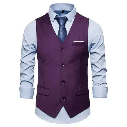 Blue Suit Vest, Men's Business Sleeveless Vests Jacket, Asian size S-6XL, Wedding Party Waistcoat, Red Purple Black Gray