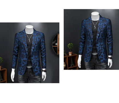 British Style Luxury Jacquard Blazers Men Clothing 2022 Business Slim Fit Casual Suit Coat Men Groom Wedding Suit Printed Blazer