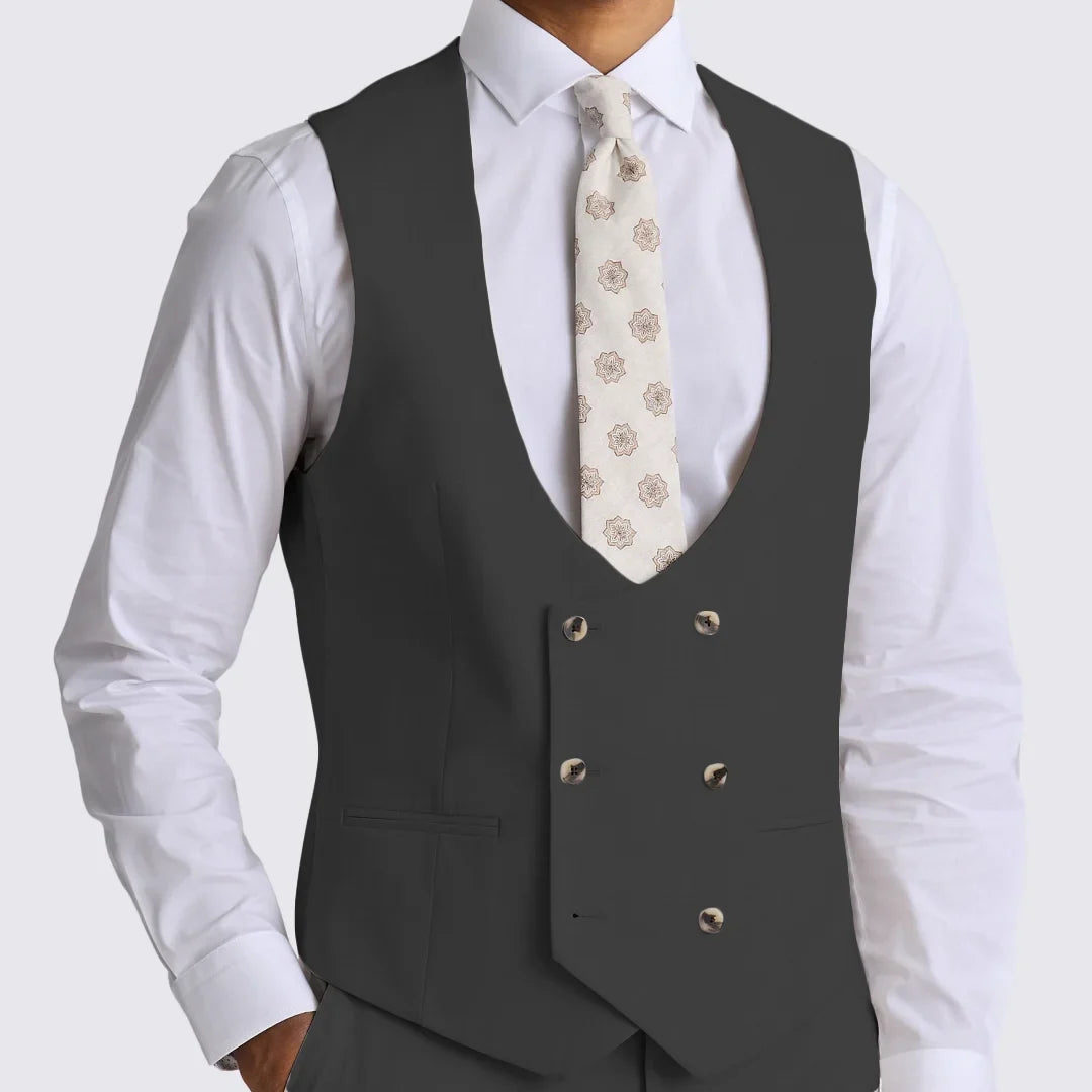 Men Vest Beige Solid Double Button V Neck Waistcoat For Wedding Party Banquet Business Work Daily Casual Men Suit Vest
