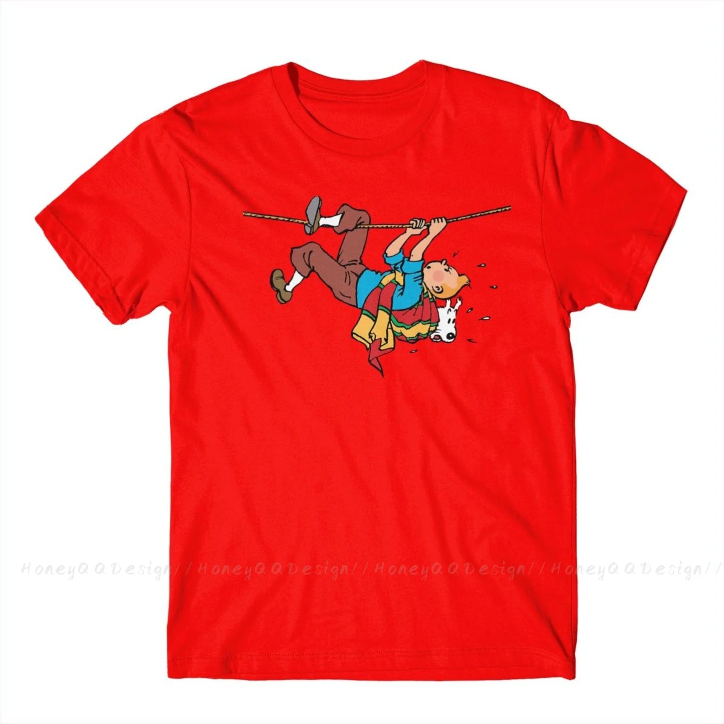 Kuifje Rope Klimbing Fashion TShirt Design Gaston Lagaffe Anime Cotton Shirt Men Unisex T-Shirt Oversize Adult Plus Size