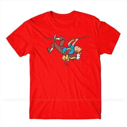 Kuifje Rope Klimbing Fashion TShirt Design Gaston Lagaffe Anime Cotton Shirt Men Unisex T-Shirt Oversize Adult Plus Size