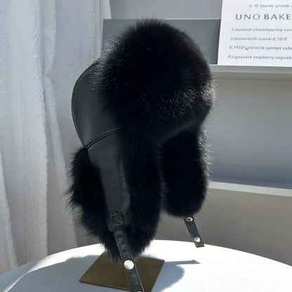 100% genuine fox fur ear-protecting hat Men real raccoon fur bomber hat Women winter warm fur real sheep leather snow hat