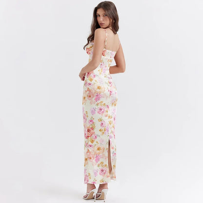 Summer Spaghetti Strap Floral Print Party Dresses Elegant Maxi Bodycon Wedding Guest Holiday Dress New In Dress 2023