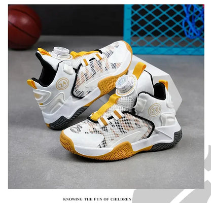 Boys Girls Quick Twist Lace Basketball Shoes Wear Resistant Comfortable Outdoor Athletic Footwear