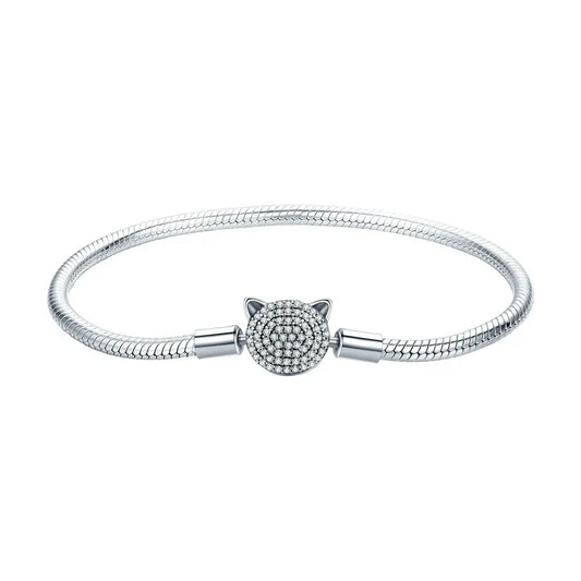 Bracelet chat mignon en argent sterling 925 avec zircons scintillants, chaîne serpent, pour femmes, breloque et perle, bijoux fins DIY SCB053
