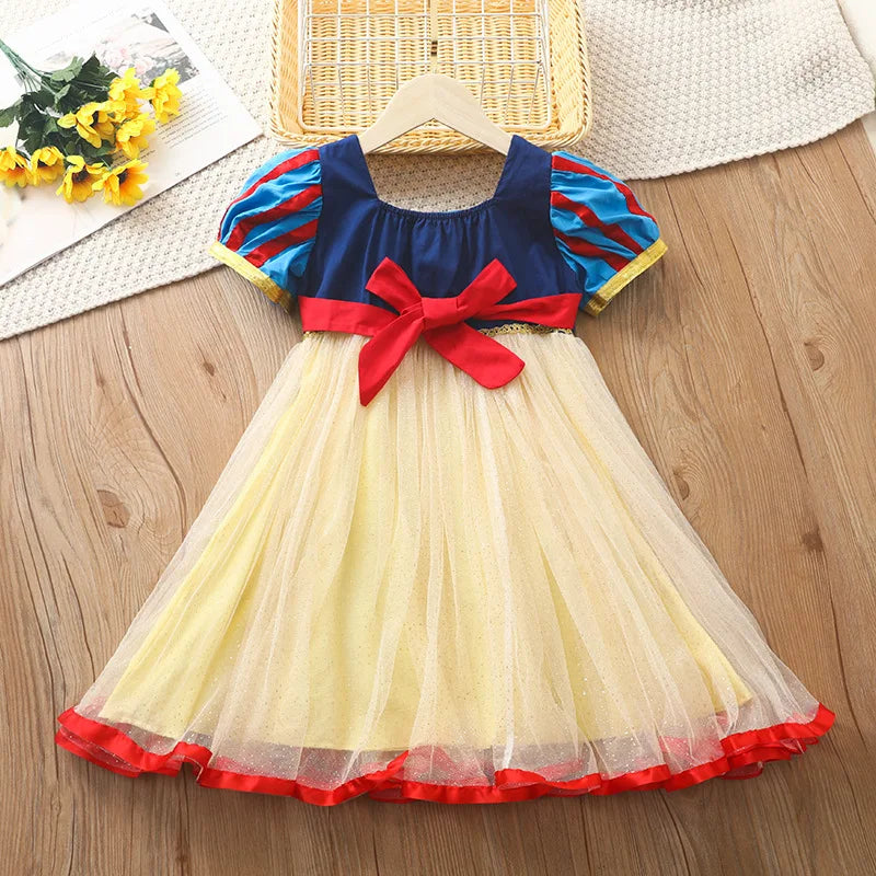 Kids Girl Snow White Dress Summer Short Sleeved Birthday Party Elsa Princess 2026 New Halloween Costume for Girls 2-8 Years Old