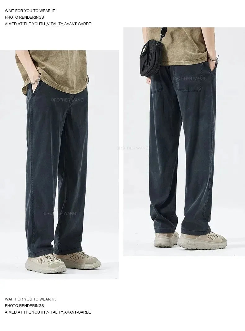 Ultra Thin Baggy Jeans Men's Summer New in Lyocell Soft Breathable Straight Trousers Elastic Waist Casual Blue Gray Wide Pants