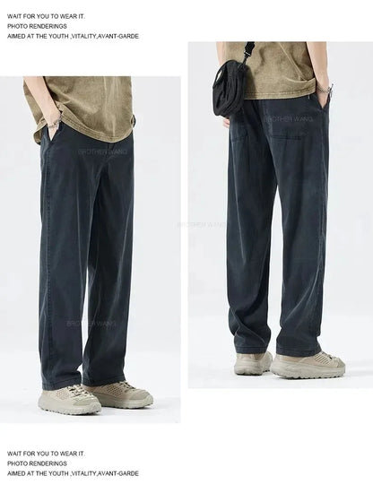 Ultra Thin Baggy Jeans Men's Summer New in Lyocell Soft Breathable Straight Trousers Elastic Waist Casual Blue Gray Wide Pants