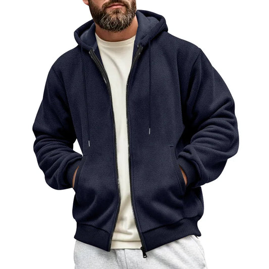 New Men's Sweater Coat Fall Winter New Composite Velvet Zipper Cardigan Casual Hooded Sweatshirt Sweater Fashion Men's Clothing