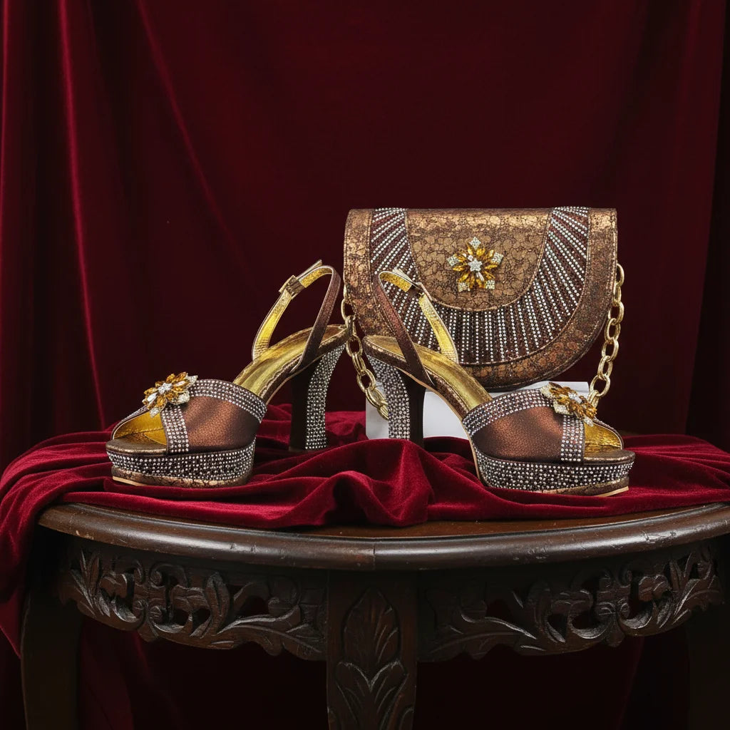Italian Design Bigger Size Shoes and Bags Set Wedding for Women Bride Ladies High Heel HAND CRAFTED UPPER Shoes with Rhinestone