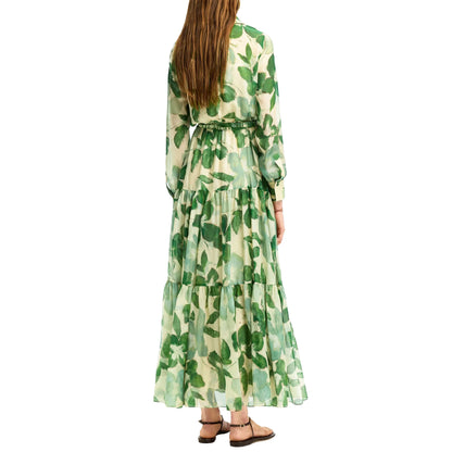 2025 Dresses Women's New Belted Chiffon Print V-neck Chic Slim Long Dress Fashion Elegant Holiday Street Women's Dress