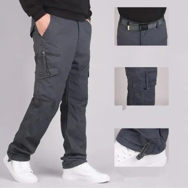 Men's Winter Thicken Fleece Cargo Pants Double Layer Straight Pants Men Casual Cotton Tactical Baggy Pant Warm Trousers S-5XL