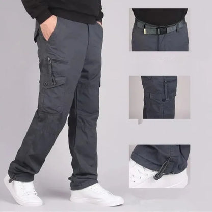 Men's Winter Thicken Fleece Cargo Pants Double Layer Straight Pants Men Casual Cotton Tactical Baggy Pant Warm Trousers S-5XL