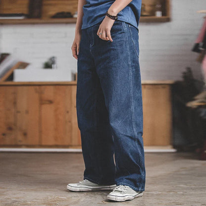 Wide Leg Pants 11.5 Oz Dark Blue Jeans Oversize Pants For Men Size 28 To 36 Baggy Jeans Loose Straight Trousers Workwear